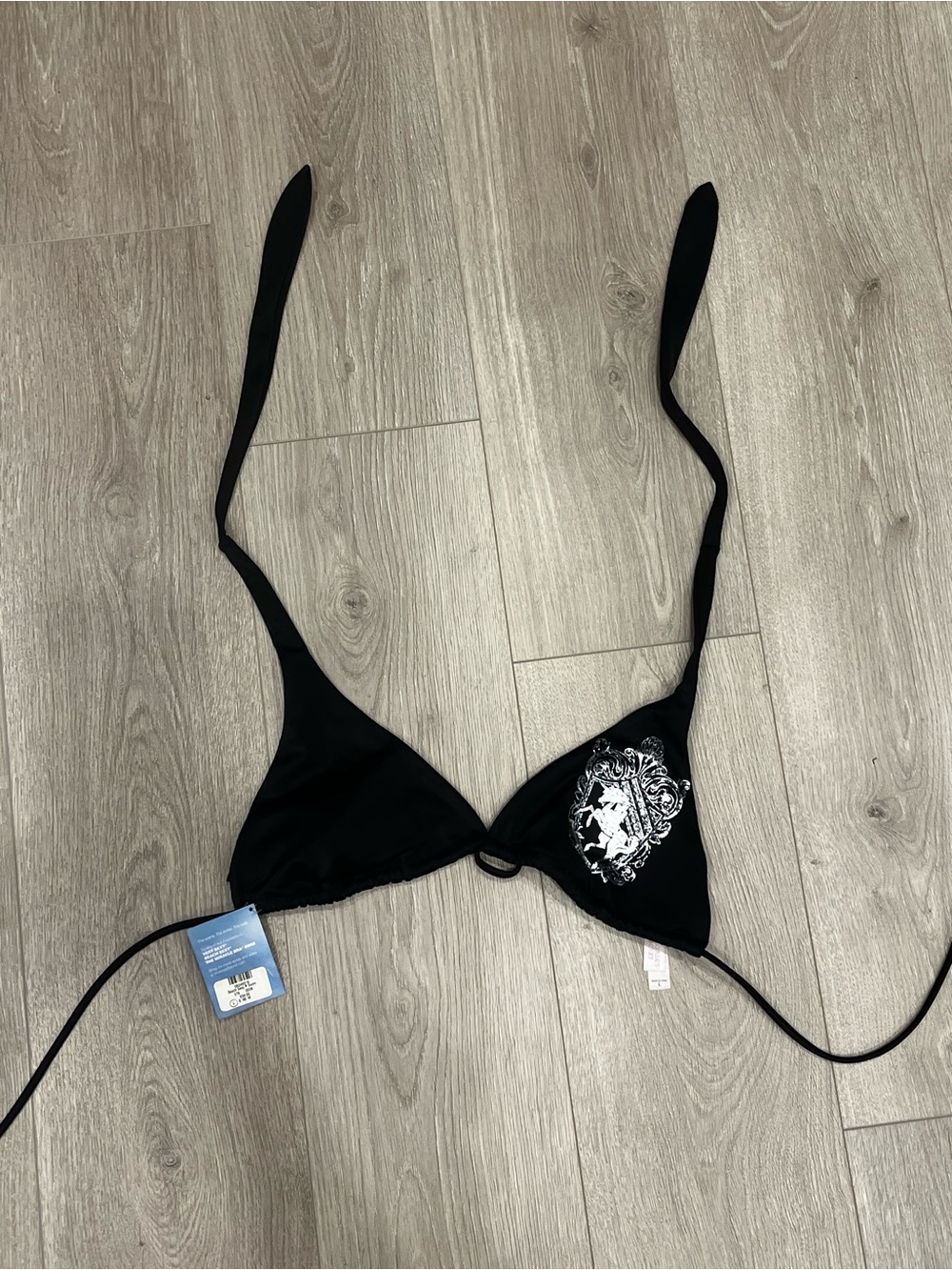 Victoria’s Secret Black Triangle Bikini Top with Crest Detail NWT